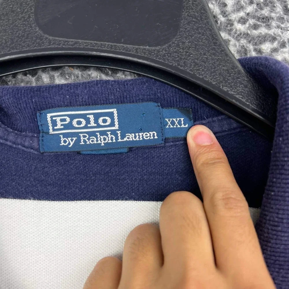 Polo Ralph Lauren Polo Shirt Men XXL Blue White Striped Short Sleeve Cotton 2XL